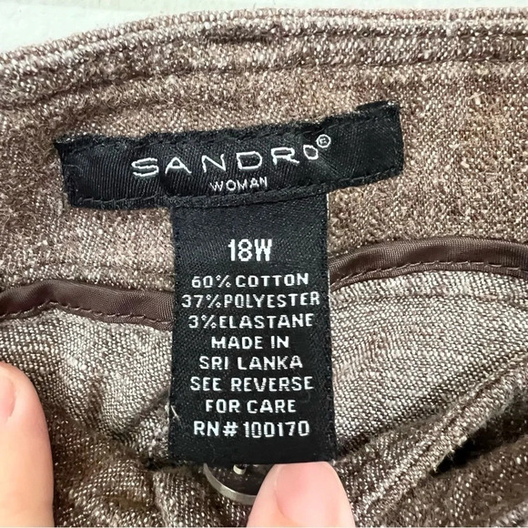 Sandro Wide Leg Cropped Pants Textured Stretch Cotton Brown Women’s Size 18W - Picture 2 of 9